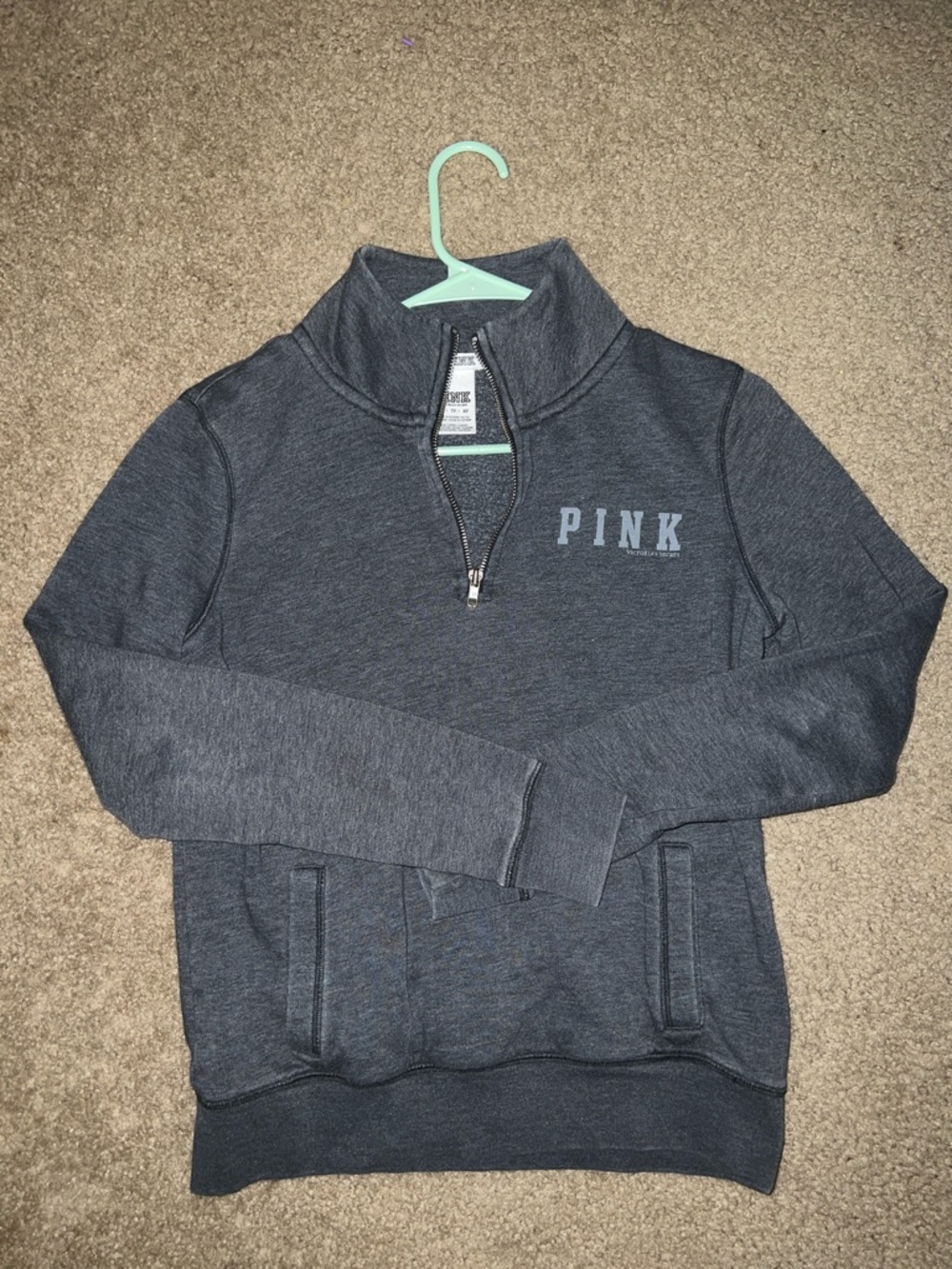 PINK Quarter-Zip Pullover Hoodie - Charcoal Gray